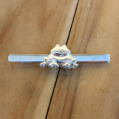 Frog Tie Clip, Handcast Pewter Tie Clip, Polished Finish