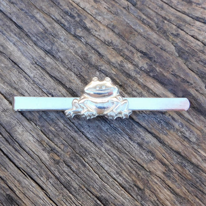 Frog Tie Clip, Handcast Pewter Tie Clip, Polished Finish