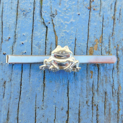 Frog Tie Clip, Handcast Pewter Tie Clip, Polished Finish