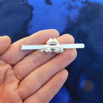 Frog Tie Clip, Handcast Pewter Tie Clip, Polished Finish