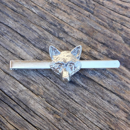Fox Head Tie Clip, Handcast Pewter Tie Clip, Polished Finish