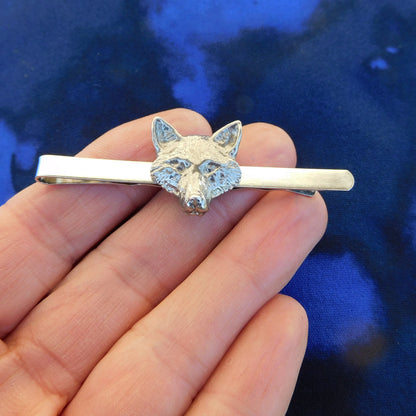 Fox Head Tie Clip, Handcast Pewter Tie Clip, Polished Finish
