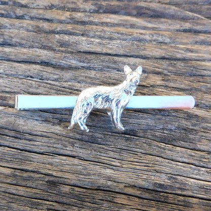 German Shepherd Tie Clip, Handcast Pewter Tie Clip, Polished Finish