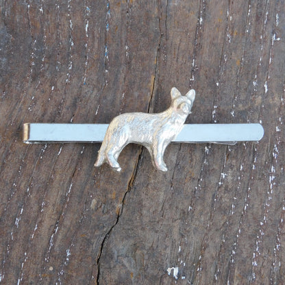 German Shepherd Tie Clip, Handcast Pewter Tie Clip, Polished Finish
