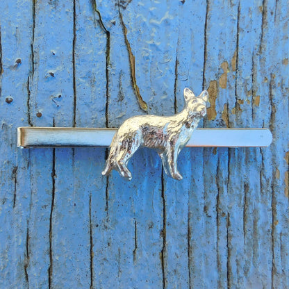 German Shepherd Tie Clip, Handcast Pewter Tie Clip, Polished Finish