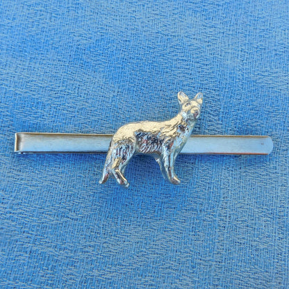 German Shepherd Tie Clip, Handcast Pewter Tie Clip, Polished Finish