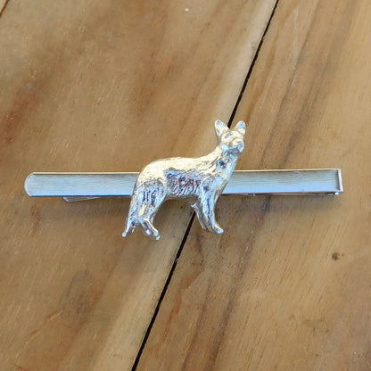 German Shepherd Tie Clip, Handcast Pewter Tie Clip, Polished Finish