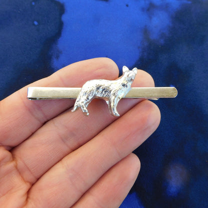 German Shepherd Tie Clip, Handcast Pewter Tie Clip, Polished Finish