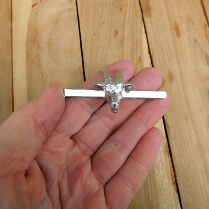 Goat Head Tie Clip (Larger), Handcast Pewter Tie Clip, Polished Finish