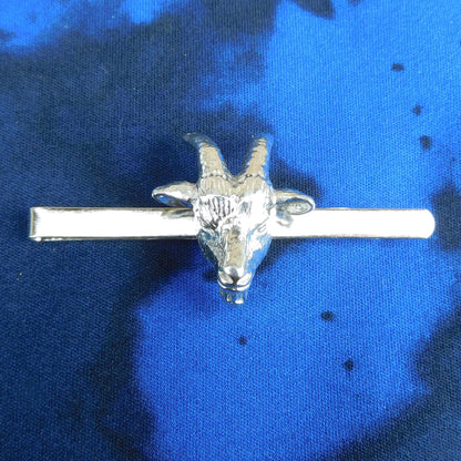 Goat Head Tie Clip (Larger), Handcast Pewter Tie Clip, Polished Finish