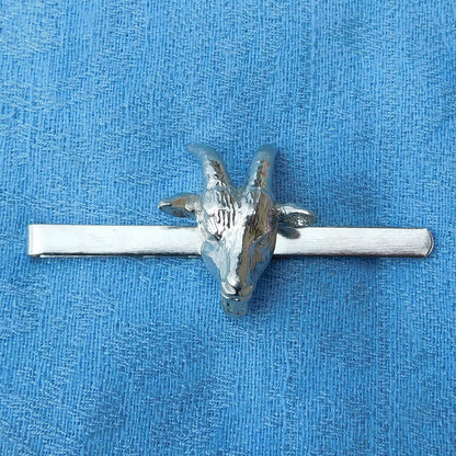Goat Head Tie Clip (Larger), Handcast Pewter Tie Clip, Polished Finish