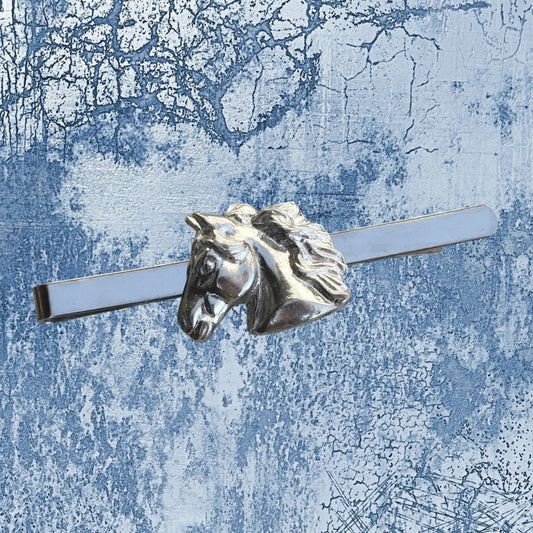 Horse Head Tie Clip (Profile Design), Handcast Pewter Tie Clip, Polished Finish