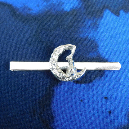 Hare and Moon Tie Clip (Rear Facing Hare), Handcast Pewter Tie Clip, Polished Finish