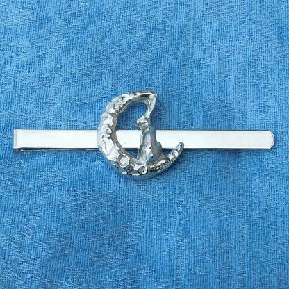 Hare and Moon Tie Clip (Rear Facing Hare), Handcast Pewter Tie Clip, Polished Finish