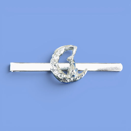 Hare and Moon Tie Clip (Rear Facing Hare), Handcast Pewter Tie Clip, Polished Finish