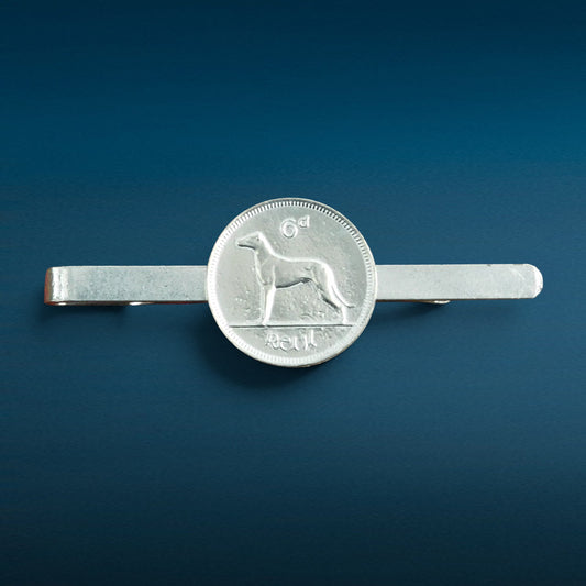 Irish Sixpence Coin Tie Clip, Handcast Pewter Tie Clip, Polished Finish