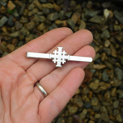 Jerusalem Cross Tie Clip (Smooth Finish), Handcast Pewter Tie Clip, Polished Finish