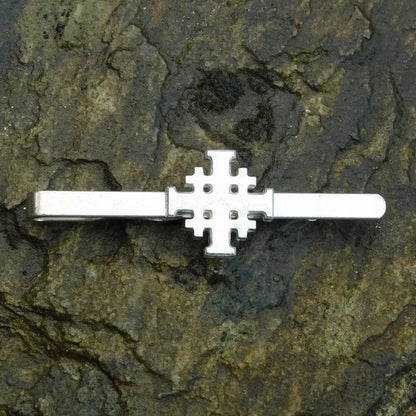 Jerusalem Cross Tie Clip (Smooth Finish), Handcast Pewter Tie Clip, Polished Finish
