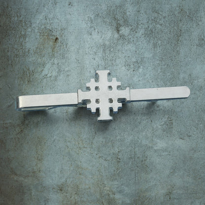 Jerusalem Cross Tie Clip (Smooth Finish), Handcast Pewter Tie Clip, Polished Finish