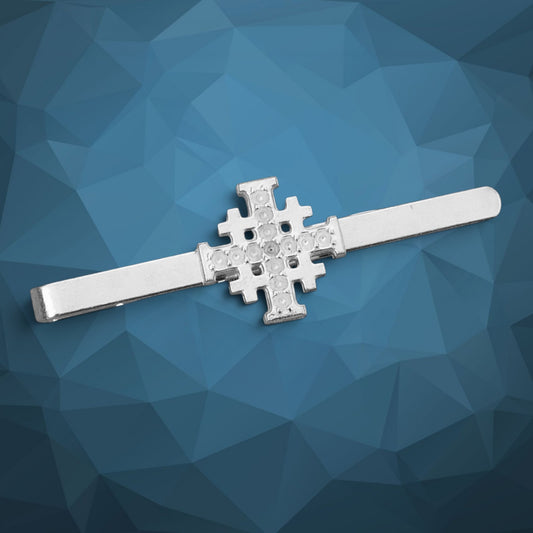 Jerusalem Cross Tie Clip (Dimpled Finish), Handcast Pewter Tie Clip, Polished Finish