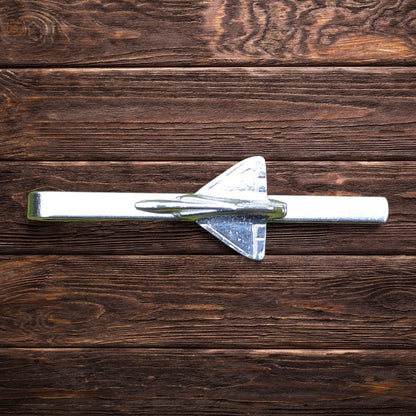 Aircraft Tie Clip (Jet Plane Design), Handcast Pewter Tie Clip, Polished Finish