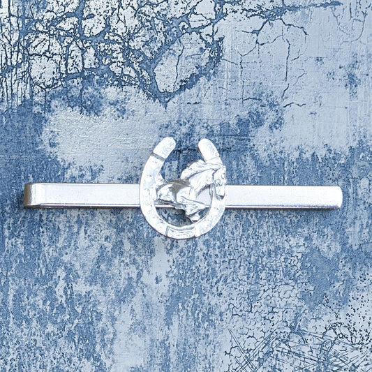 Horseshoe Tie Clip, Handcast Pewter Tie Clip, Polished Finish