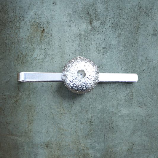 Sea Urchin Tie Clip, Handcast Pewter Tie Clip, Polished Finish