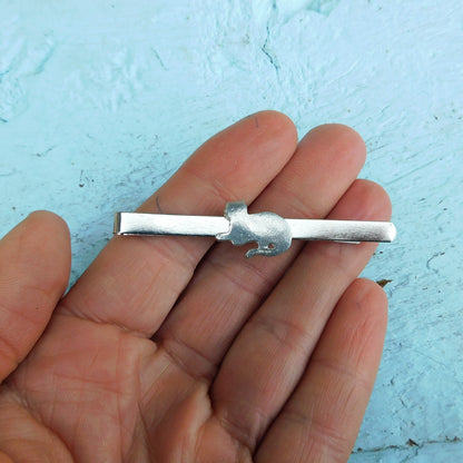 Cat Tie Clip, Handcast Pewter Tie Clip, Polished Finish