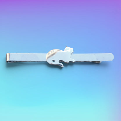Cat Tie Clip, Handcast Pewter Tie Clip, Polished Finish