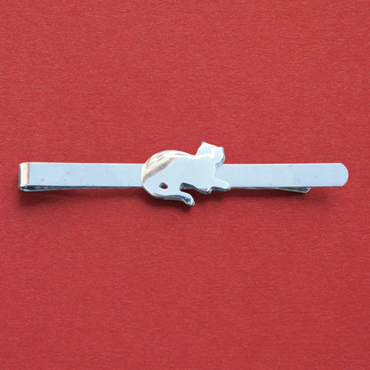 Cat Tie Clip, Handcast Pewter Tie Clip, Polished Finish