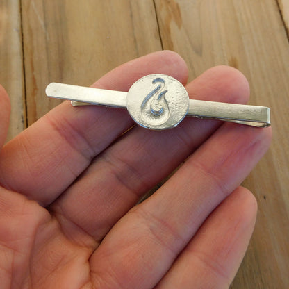 Maori Fish Hook Tie Clip, Handcast Pewter Tie Clip, Polished Finish