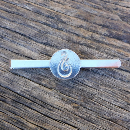 Maori Fish Hook Tie Clip, Handcast Pewter Tie Clip, Polished Finish