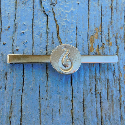Maori Fish Hook Tie Clip, Handcast Pewter Tie Clip, Polished Finish