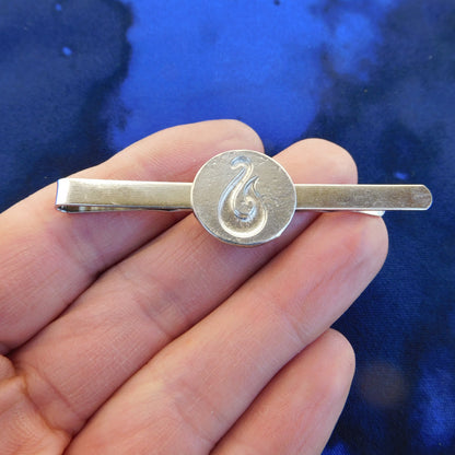 Maori Fish Hook Tie Clip, Handcast Pewter Tie Clip, Polished Finish