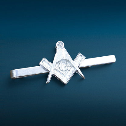 Masonic Tie Clip (Square and Compass with G), Handcast Pewter Tie Clip, Polished Finish