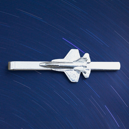 Fighter Jet Tie Clip (MiG Aircraft Design), Handcast Pewter Tie Clip, Polished Finish