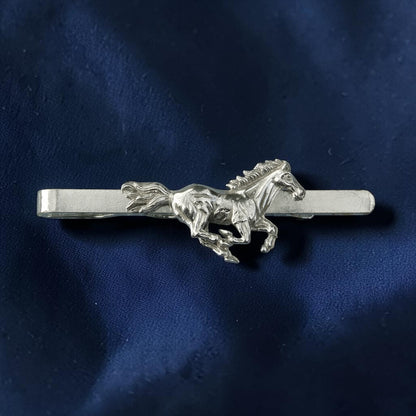 Galloping Horse Tie Clip, Handcast Pewter Tie Clip, Polished Finish