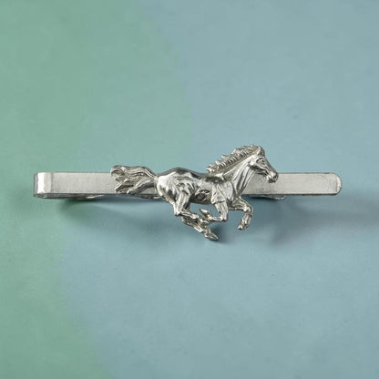 Galloping Horse Tie Clip, Handcast Pewter Tie Clip, Polished Finish