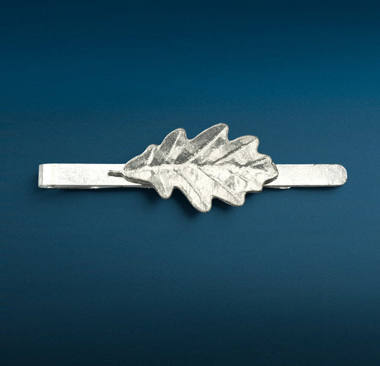 Oak Leaf Tie Clip (Large), Handcast Pewter Tie Clip, Polished Finish