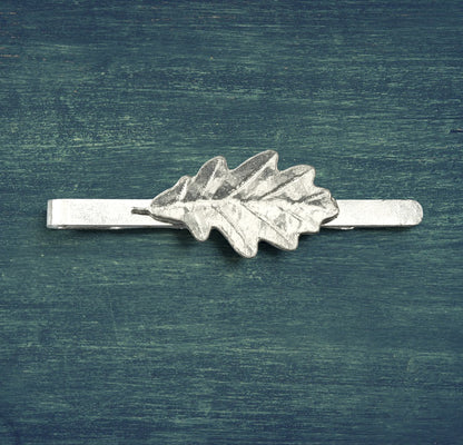 Oak Leaf Tie Clip (Large), Handcast Pewter Tie Clip, Polished Finish
