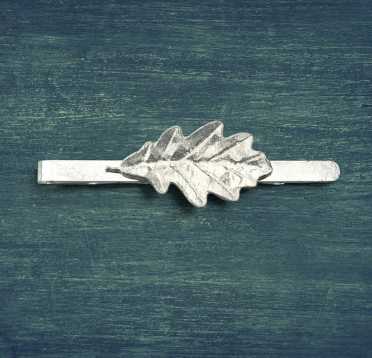 Oak Leaf Tie Clip (Large), Handcast Pewter Tie Clip, Polished Finish