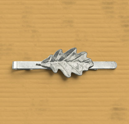 Oak Leaf Tie Clip (Large), Handcast Pewter Tie Clip, Polished Finish