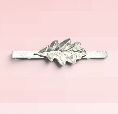 Oak Leaf Tie Clip (Large), Handcast Pewter Tie Clip, Polished Finish