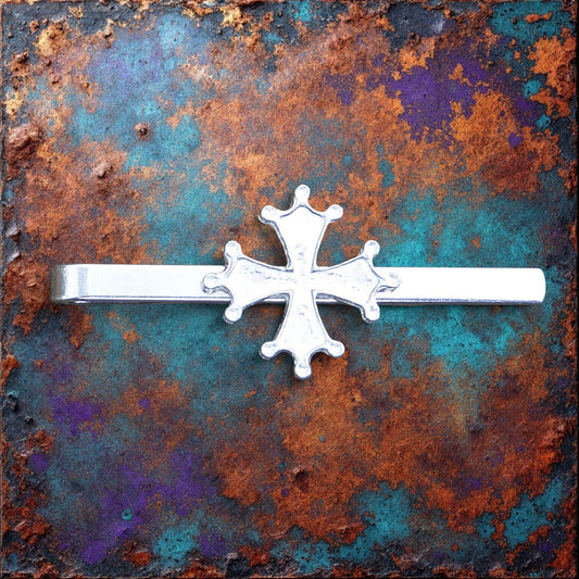 Occitan Cross Tie Clip (Languedoc Cross Design), Handcast Pewter Tie Clip, Polished Finish
