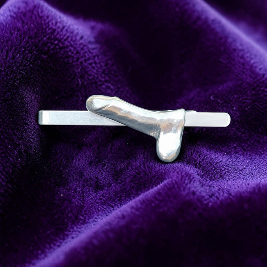 Adult Novelty Tie Clip, Penis Tie Clip, Handcast Pewter Tie Clip, Polished Finish