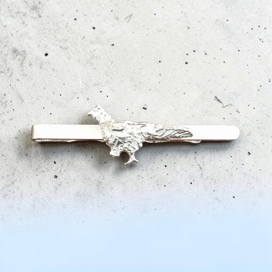 Walking Pheasant Tie Clip (Hand Carved Design), Handcast Pewter Tie Clip, Polished Finish