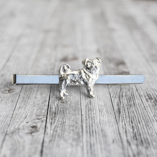 Pug Dog Tie Clip, Handcast Pewter Tie Clip, Polished Finish