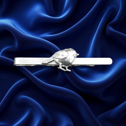 Robin Tie Clip, Handcast Pewter Tie Clip, Polished Finish