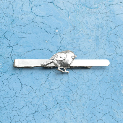 Robin Tie Clip, Handcast Pewter Tie Clip, Polished Finish