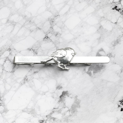 Robin Tie Clip, Handcast Pewter Tie Clip, Polished Finish